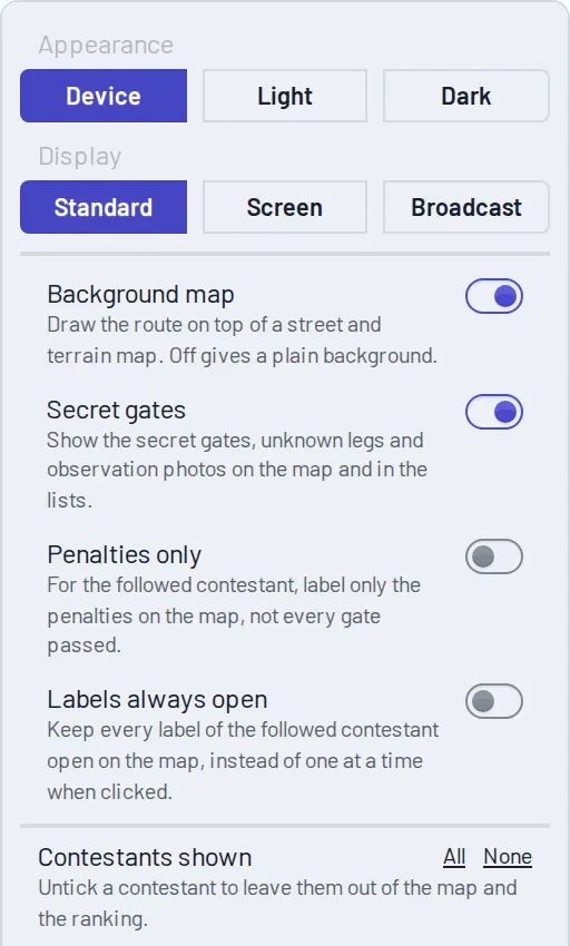 The settings menu